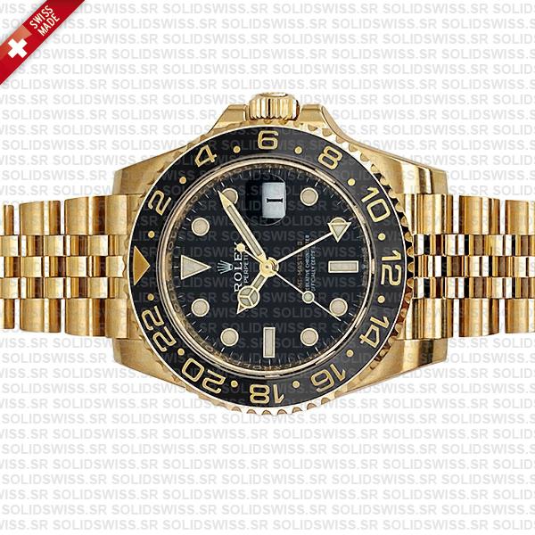 Rolex Gmt-master Ii Jubilee 18k Yellow Gold Black Dial Ceramic Bezel 40mm Swiss Made Replica Superclone Watch Ref.126718grnr