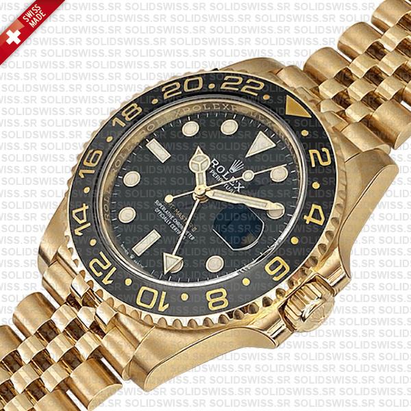 Rolex Gmt-master Ii Jubilee 18k Yellow Gold Black Dial Ceramic Bezel 40mm Swiss Made Replica Superclone Watch Ref.126718grnr