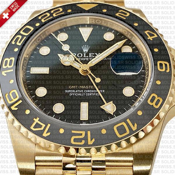 Rolex Gmt-master Ii Jubilee 18k Yellow Gold Black Dial Ceramic Bezel 40mm Swiss Made Replica Superclone Watch Ref.126718grnr