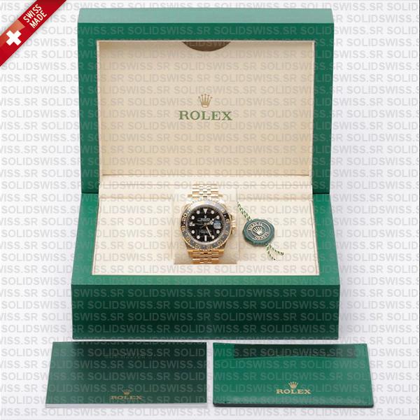 Rolex Gmt-master Ii Jubilee 18k Yellow Gold Black Dial Ceramic Bezel 40mm Swiss Made Replica Superclone Watch Ref.126718grnr
