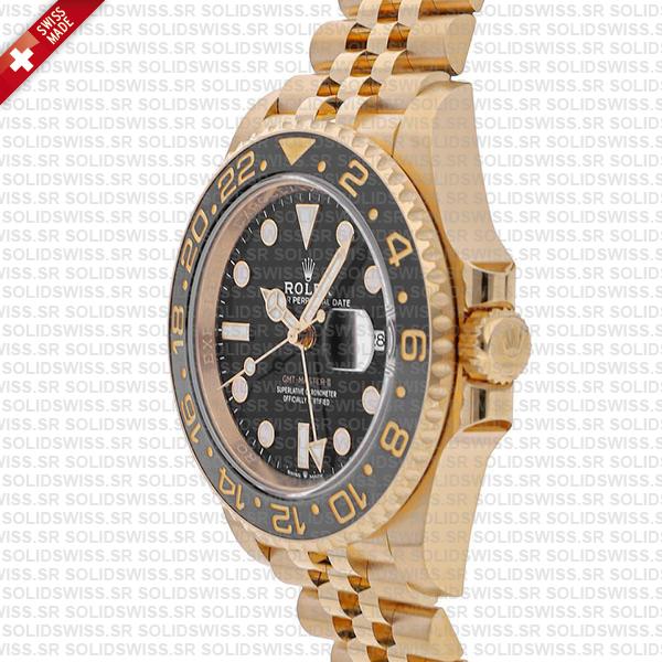 Rolex Gmt-master Ii Jubilee 18k Yellow Gold Black Dial Ceramic Bezel 40mm Swiss Made Replica Superclone Watch Ref.126718grnr