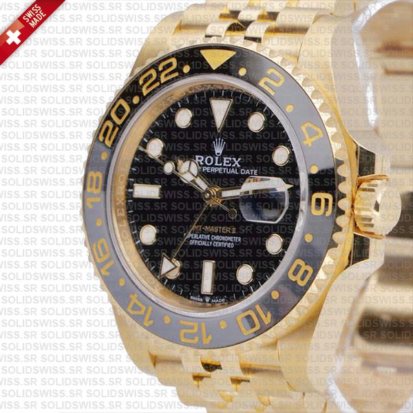 Rolex Gmt-master Ii Jubilee 18k Yellow Gold Black Dial Ceramic Bezel 40mm Swiss Made Replica Superclone Watch Ref.126718grnr