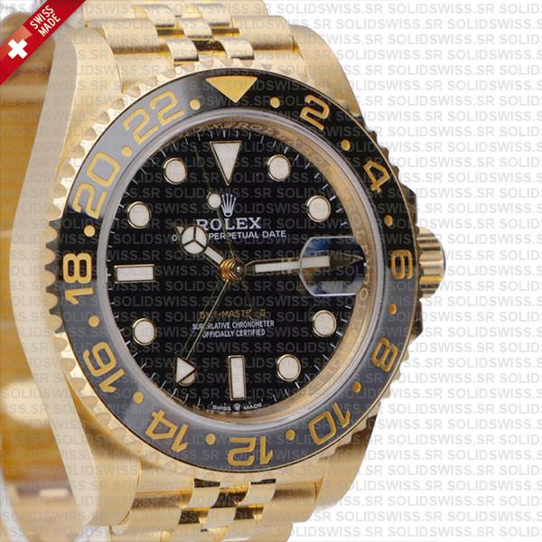 Rolex Gmt-master Ii Jubilee 18k Yellow Gold Black Dial Ceramic Bezel 40mm Swiss Made Replica Superclone Watch Ref.126718grnr