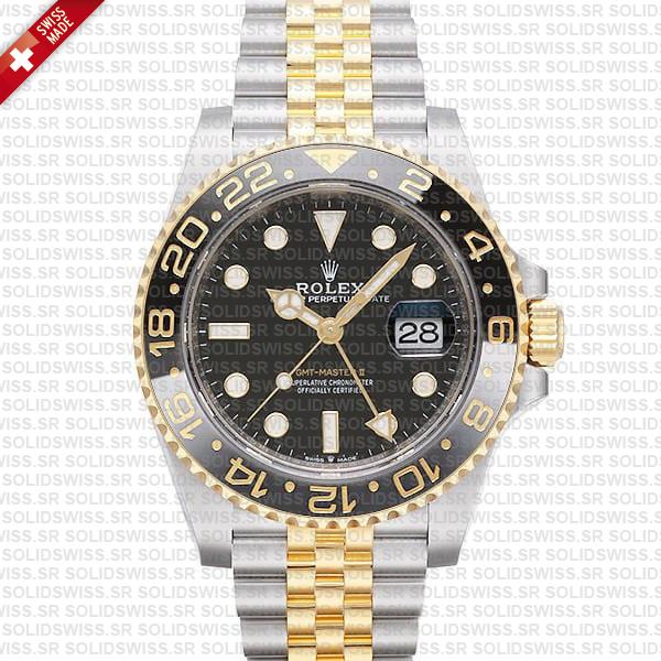 Rolex Gmt-master Ii Jubilee 2tone 18k Yellow Gold/904l Steel Black Dial Ceramic Bezel 40mm Swiss Made Replica Superclone Watch Ref.126713grnr