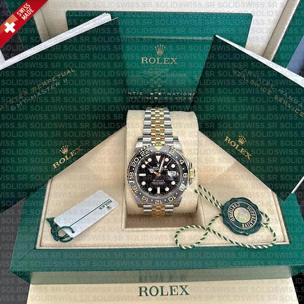 Rolex Gmt-master Ii Jubilee 2tone 18k Yellow Gold/904l Steel Black Dial Ceramic Bezel 40mm Swiss Made Replica Superclone Watch Ref.126713grnr