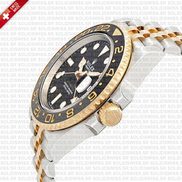 Rolex Gmt-master Ii Jubilee 2tone 18k Yellow Gold/904l Steel Black Dial Ceramic Bezel 40mm Swiss Made Replica Superclone Watch Ref.126713grnr