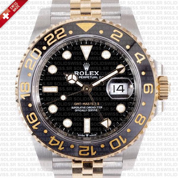 Rolex Gmt-master Ii Jubilee 2tone 18k Yellow Gold/904l Steel Black Dial Ceramic Bezel 40mm Swiss Made Replica Superclone Watch Ref.126713grnr