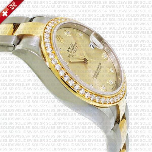 Rolex Datejust 31mm Oyster 18k Yellow Gold 2-tone Gold Diamonds Swiss Replica Superclone