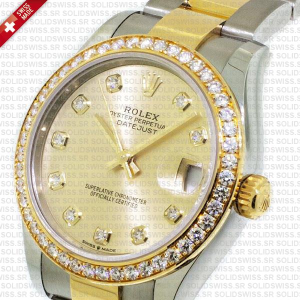 Rolex Datejust 31mm Oyster 18k Yellow Gold 2-tone Gold Diamonds Swiss Replica Superclone