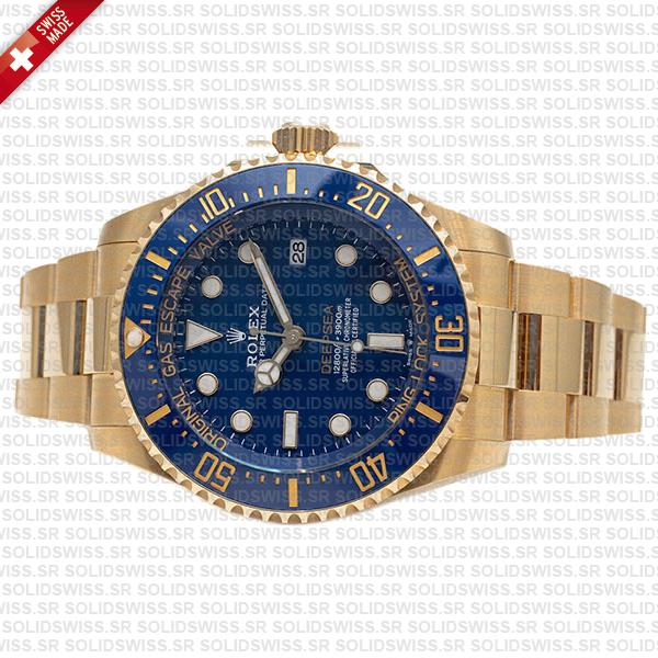Rolex Deepsea Gold Blue Dial Ceramic Bezel 18k Yellow Gold Wrap 904l Steel 44mm 136668lb Swiss Made Replica Super Clone