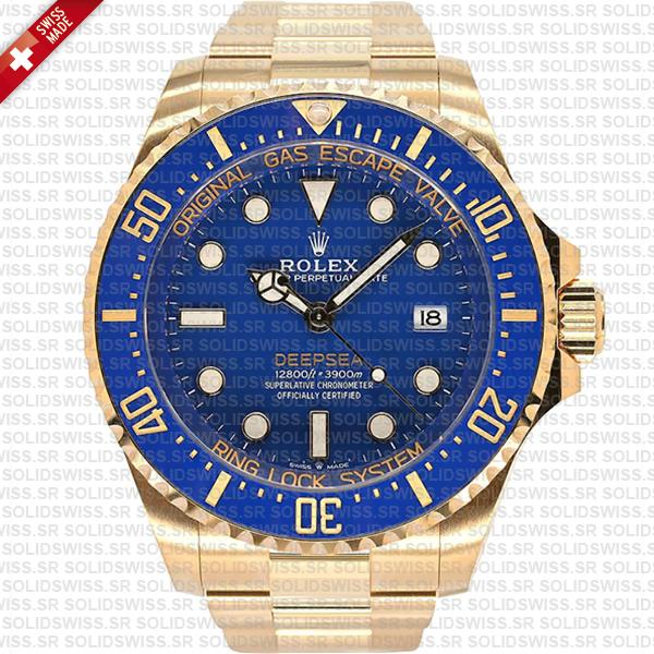 Rolex Deepsea Gold Blue Dial Ceramic Bezel 18k Yellow Gold Wrap 904l Steel 44mm 136668lb Swiss Made Replica Super Clone