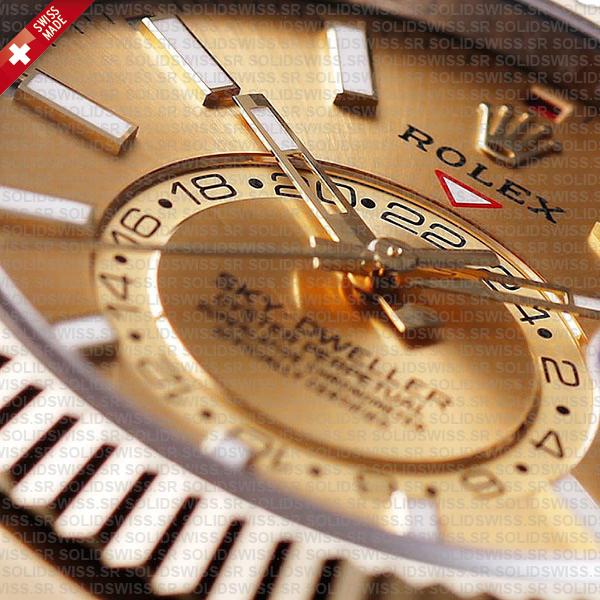 Rolex Sky-dweller 2-tone Oyster 18k Yellow Gold 904l Steel Gold Dial 42mm Ref.326933 Swiss Made Replica Super Clone
