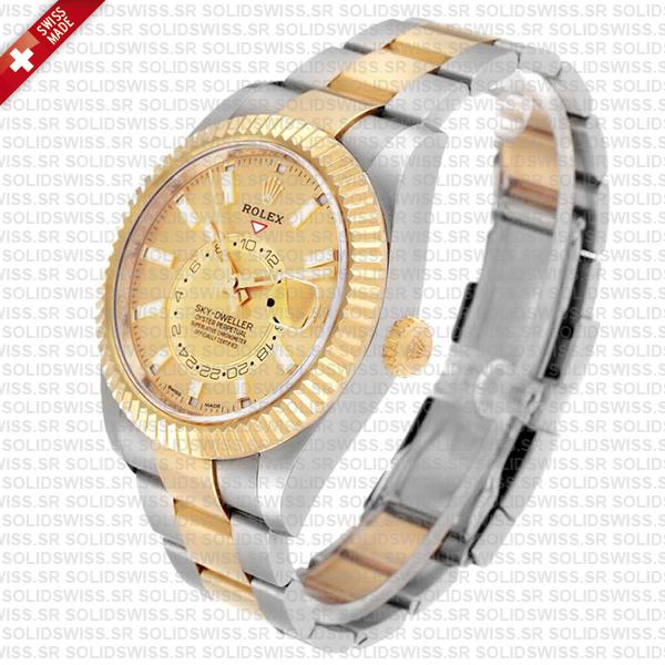 Rolex Sky-dweller 2-tone Oyster 18k Yellow Gold 904l Steel Gold Dial 42mm Ref.326933 Swiss Made Replica Super Clone