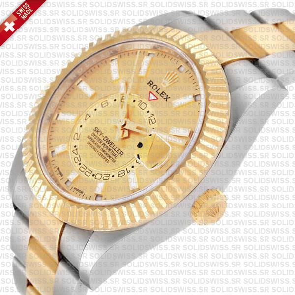 Rolex Sky-dweller 2-tone Oyster 18k Yellow Gold 904l Steel Gold Dial 42mm Ref.326933 Swiss Made Replica Super Clone