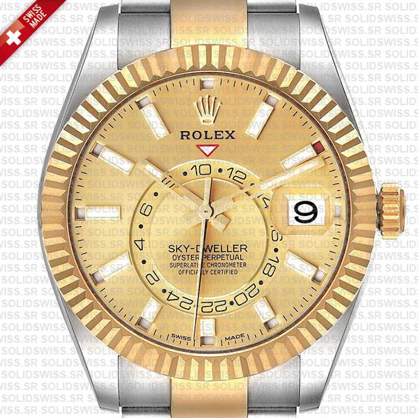 Rolex Sky-dweller 2-tone Oyster 18k Yellow Gold 904l Steel Gold Dial 42mm Ref.326933 Swiss Made Replica Super Clone