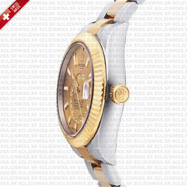 Rolex Sky-dweller 2-tone Oyster 18k Yellow Gold 904l Steel Gold Dial 42mm Ref.326933 Swiss Made Replica Super Clone