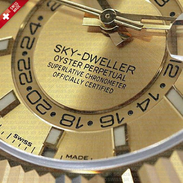 Rolex Sky-dweller 2-tone Oyster 18k Yellow Gold 904l Steel Gold Dial 42mm Ref.326933 Swiss Made Replica Super Clone