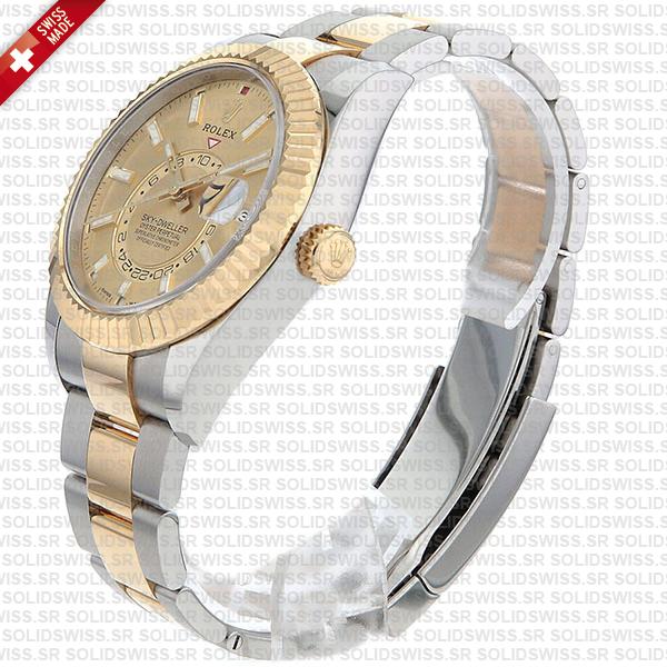 Rolex Sky-dweller 2-tone Oyster 18k Yellow Gold 904l Steel Gold Dial 42mm Ref.326933 Swiss Made Replica Super Clone