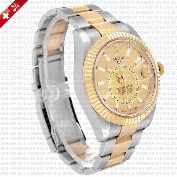 Rolex Sky-dweller 2-tone Oyster 18k Yellow Gold 904l Steel Gold Dial 42mm Ref.326933 Swiss Made Replica Super Clone