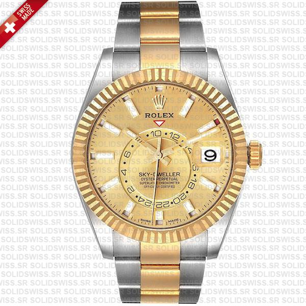Rolex Sky-dweller 2-tone Oyster 18k Yellow Gold 904l Steel Gold Dial 42mm Ref.326933 Swiss Made Replica Super Clone