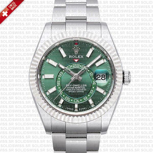 Rolex Sky-dweller 904l Steel 18k White Gold Green Dial Stick Markers 42mm Ref:336934 Swiss Replica Super Clone