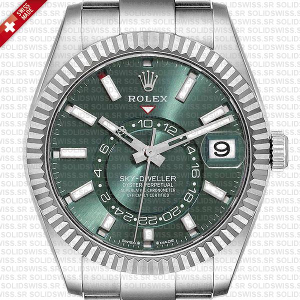 Rolex Sky-dweller 904l Steel 18k White Gold Green Dial Stick Markers 42mm Ref:336934 Swiss Replica Super Clone