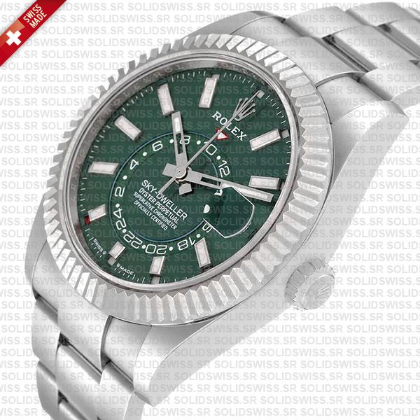 Rolex Sky-dweller 904l Steel 18k White Gold Green Dial Stick Markers 42mm Ref:336934 Swiss Replica Super Clone