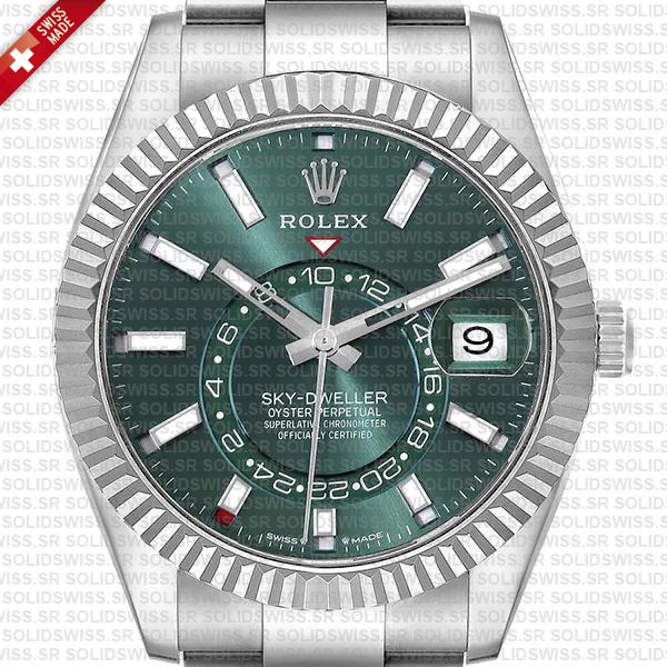 Rolex Sky-dweller 904l Steel 18k White Gold Green Dial Stick Markers 42mm Ref:336934 Swiss Replica Super Clone