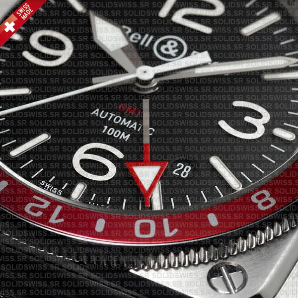 Bell & Ross Br03-93 Gmt Black And Red Bezel Steel Swiss Replica
