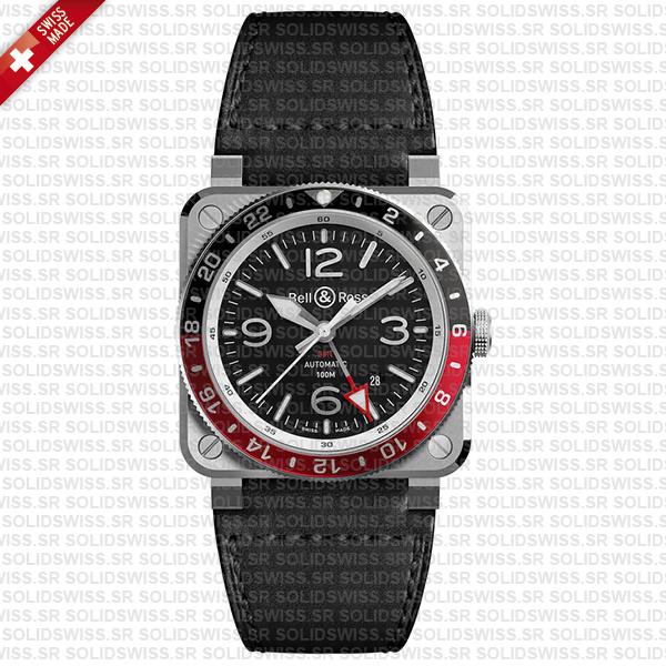 Bell & Ross Br03-93 Gmt Black And Red Bezel Steel Swiss Replica