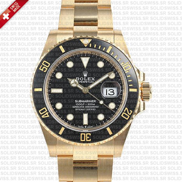 Rolex Submariner 41mm 18k Yellow Gold Wrapped 904l Steel Black Dial Ceramic Bezel 126618ln Swiss Replica Watch