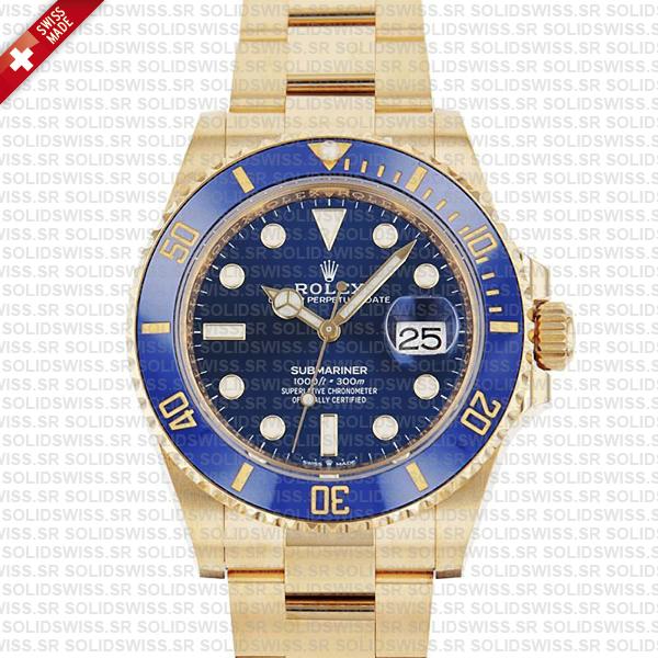 Rolex Submariner 41mm 18k Yellow Gold 904l Steel Wrap Blue Dial Ceramic Bezel 126618lb Swiss Replica Watch