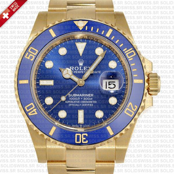Rolex Submariner 41mm Real 18K Yellow Gold Wrap Blue Dial