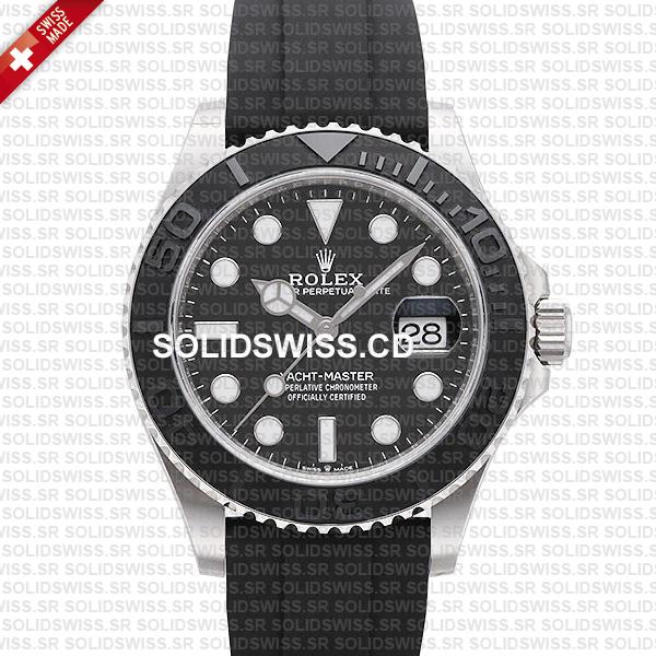 Rolex Yacht-Master White Gold Black Dial Rubber Strap Watch