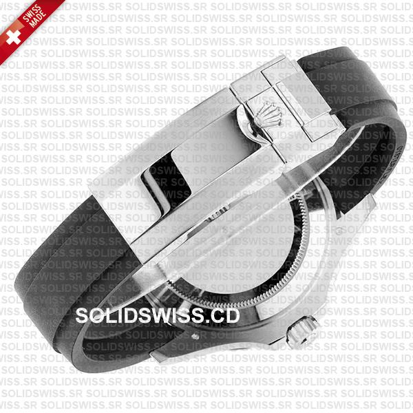Rolex Yacht-Master White Gold Black Dial Rubber Strap Swiss Made Replica Watch