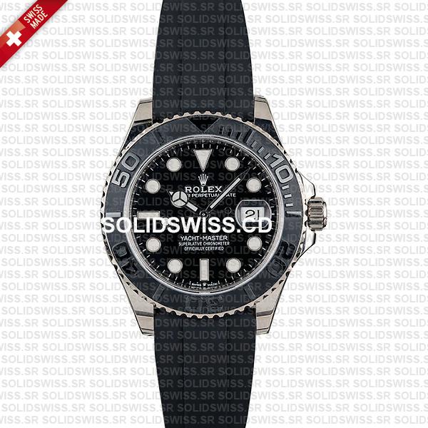 Rolex Yacht-Master White Gold Black Dial Rubber Strap Replica