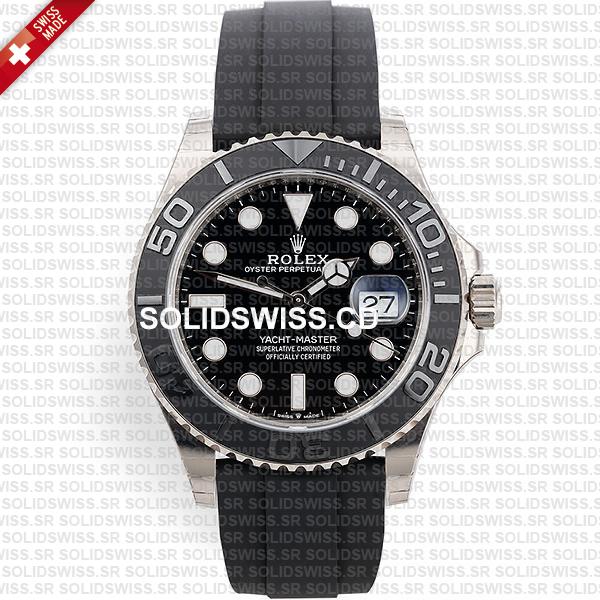 Rolex Yacht-Master White Gold Black Dial Rubber Strap Replica Watch