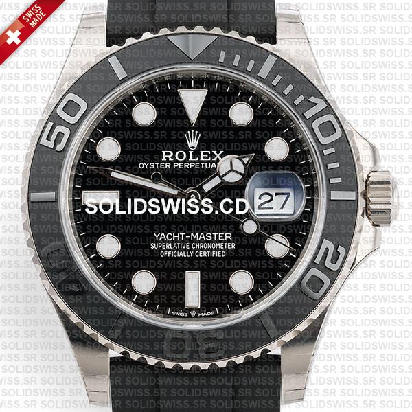 Rolex Yacht-Master White Gold Black Dial Rubber Strap