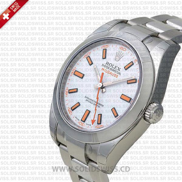 Rolex Milgauss Stainless Steel White Dial Swiss Replica Watch