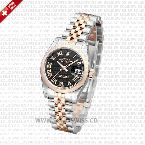 Rolex Datejust Two-Tone Rose Gold Black Roman Dial Watch
