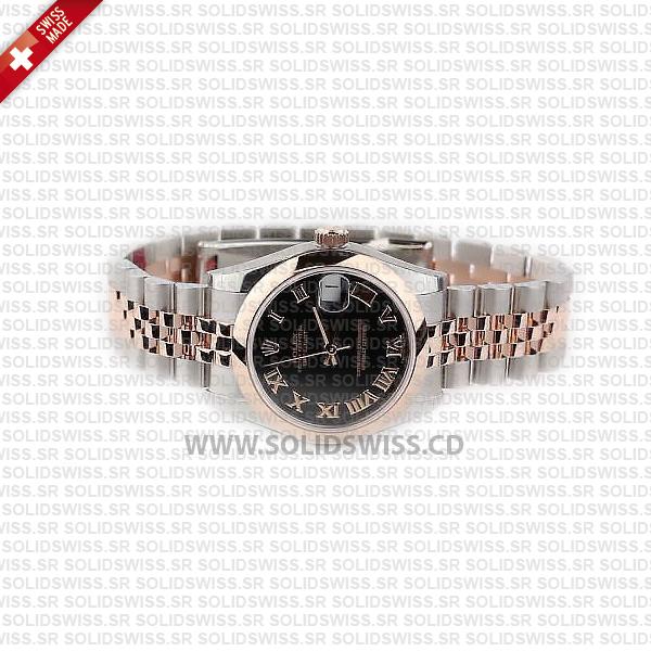 Rolex Datejust Lady Two-Tone Stainless Steel 31mm 18k Rose Gold Black Roman Dial