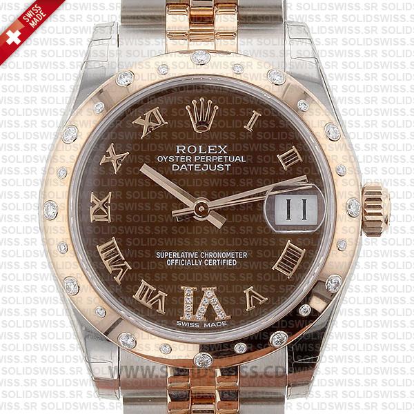 Rolex Lady-Datejust 31mm Two-Tone 18k Rose Gold Smooth Diamond Bezel Swiss Replica Watch