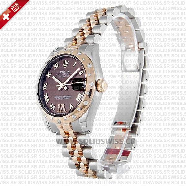 Rolex Lady-Datejust 31mm Two-Tone 18k Rose Gold Smooth Diamond Bezel Oyster Bracelet Swiss Replica Watch