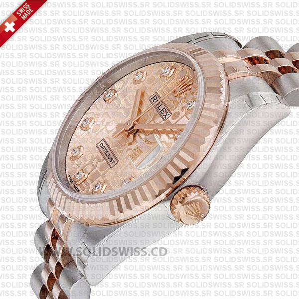 Women Rolex Datejust Two-Tone 18k Rose Gold Pink Jubilee Diamond Dial 31mm