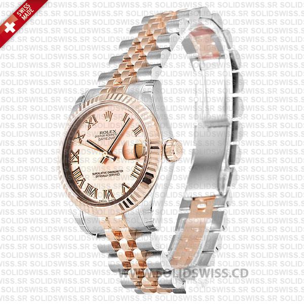 Replica Rolex Lady-Datejust Stainless Steel 18k Rose Gold Pink Dial with Roman Numerals