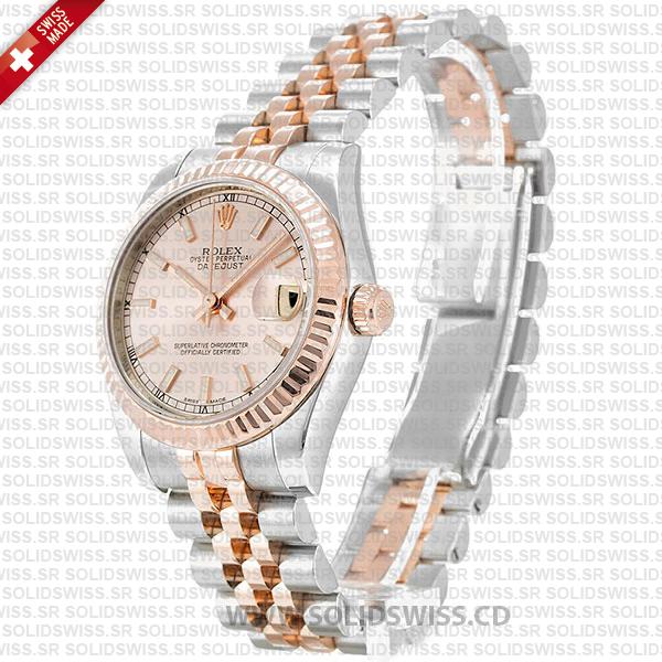 Rolex Datejust 31mm Oyster Pink Sticks Fluted Bezel 18k Rose Gold 2-Tone Swiss Replica