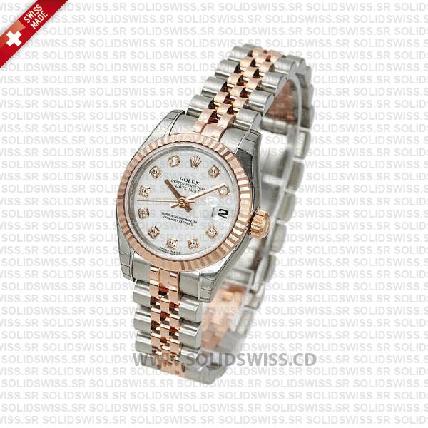 Rolex Datejust 18k Rose Gold Two-Tone White Dial | Solidswiss