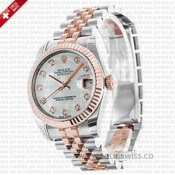 Rolex Datejust 31mm White Mother of Pearl Two-Tone 18k Rose Gold 904L Stainless Steel