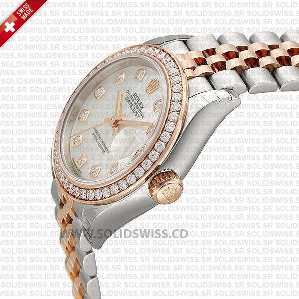 Rolex Datejust Ladies Two-Tone 18k Rose Gold White Diamond Dial