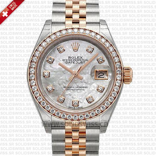 Rolex Datejust Ladies Two-Tone 18k Rose Gold White Diamond Dial Diamond Bezel 31mm